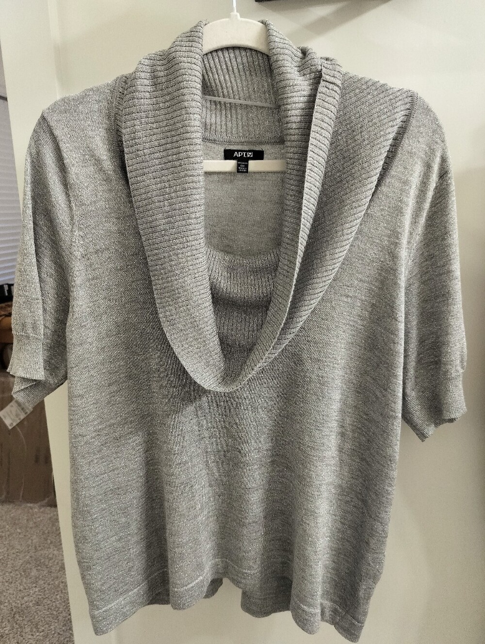 Apt. 9 Women's XL(OX) Metallic Silver Gray Marled ShortSleeve Cowl Neck Sweater